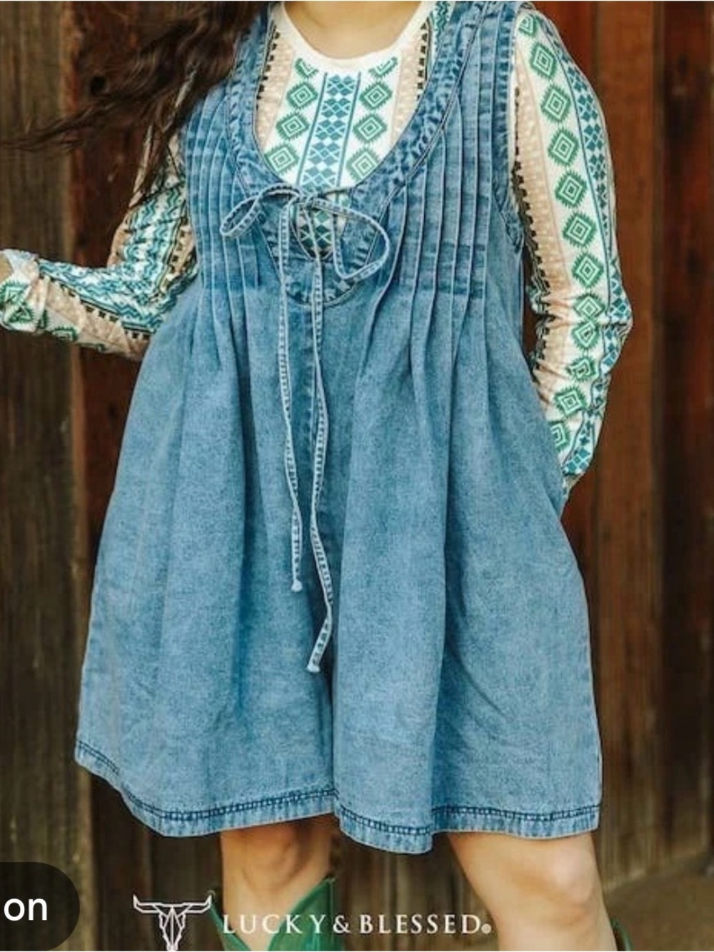Lucky & Blessed Light Blue Denim Pinafore oversized romper - NWOT
